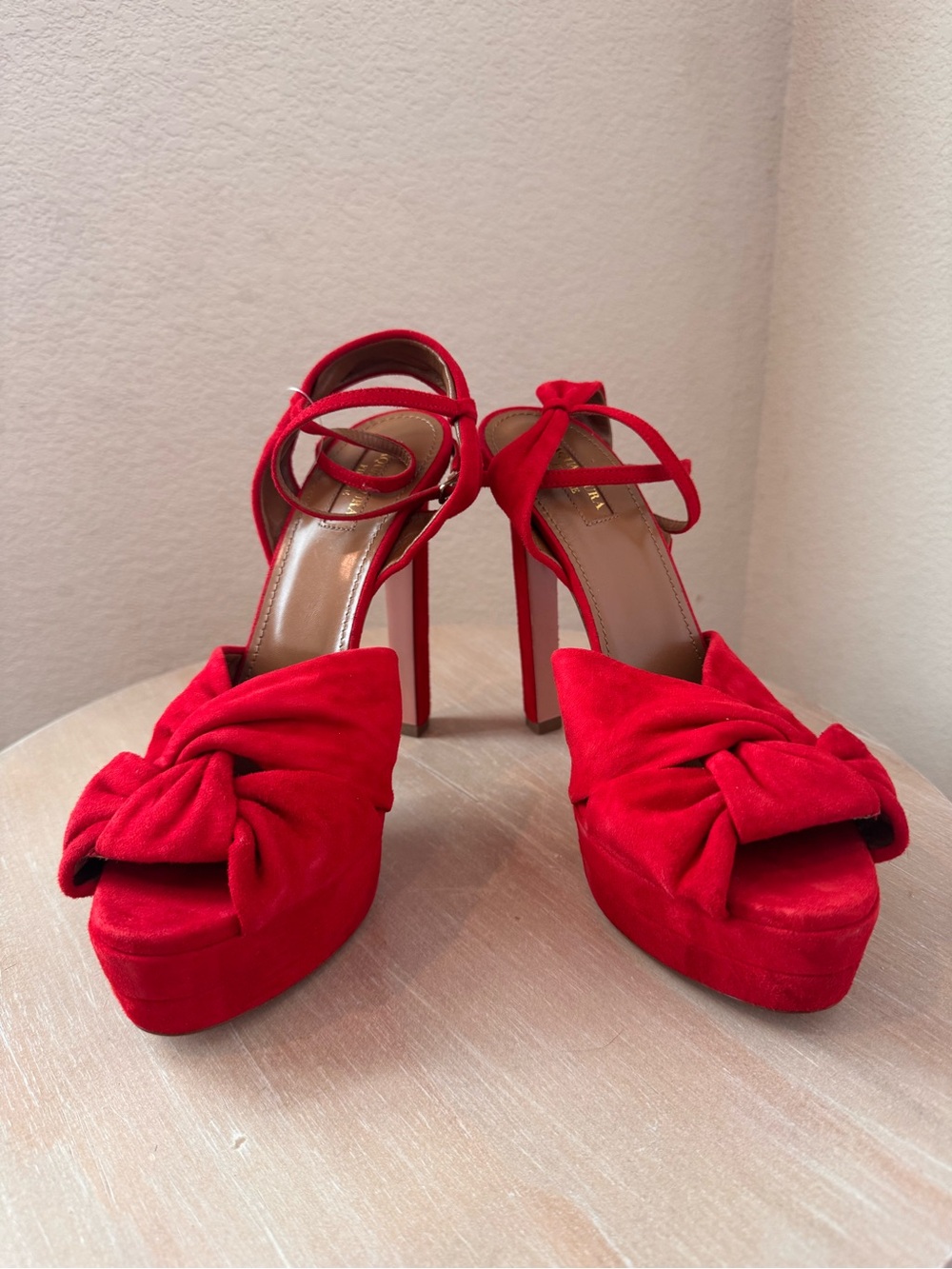 Aquazzura Movie Star Lipstick Suede Knot Platform Sandal - EU 40.5 - NIB - $850